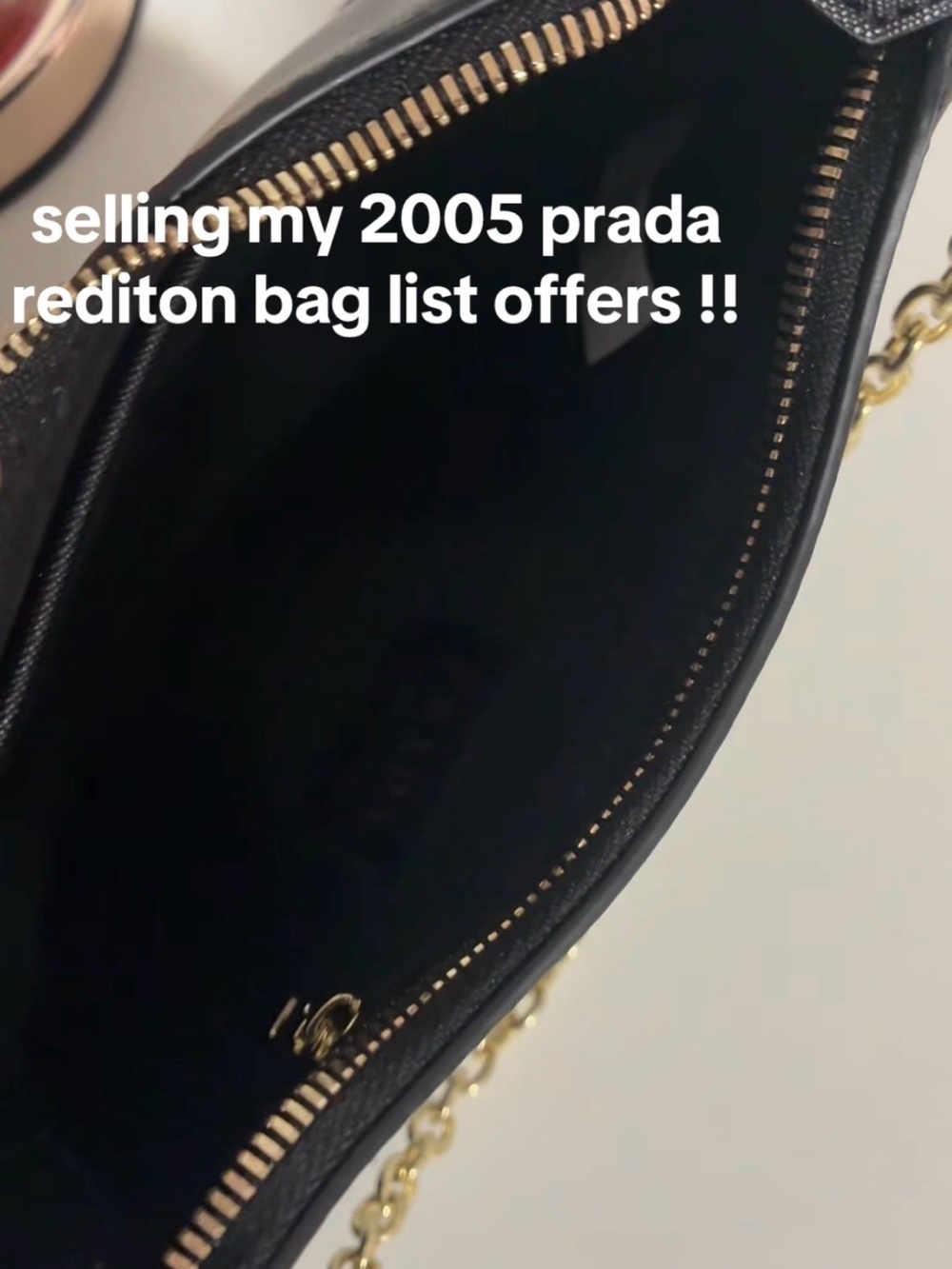 Prada Black Saffiano Leather Shoulder Bag with Gold Chain - Picture 3 of 3